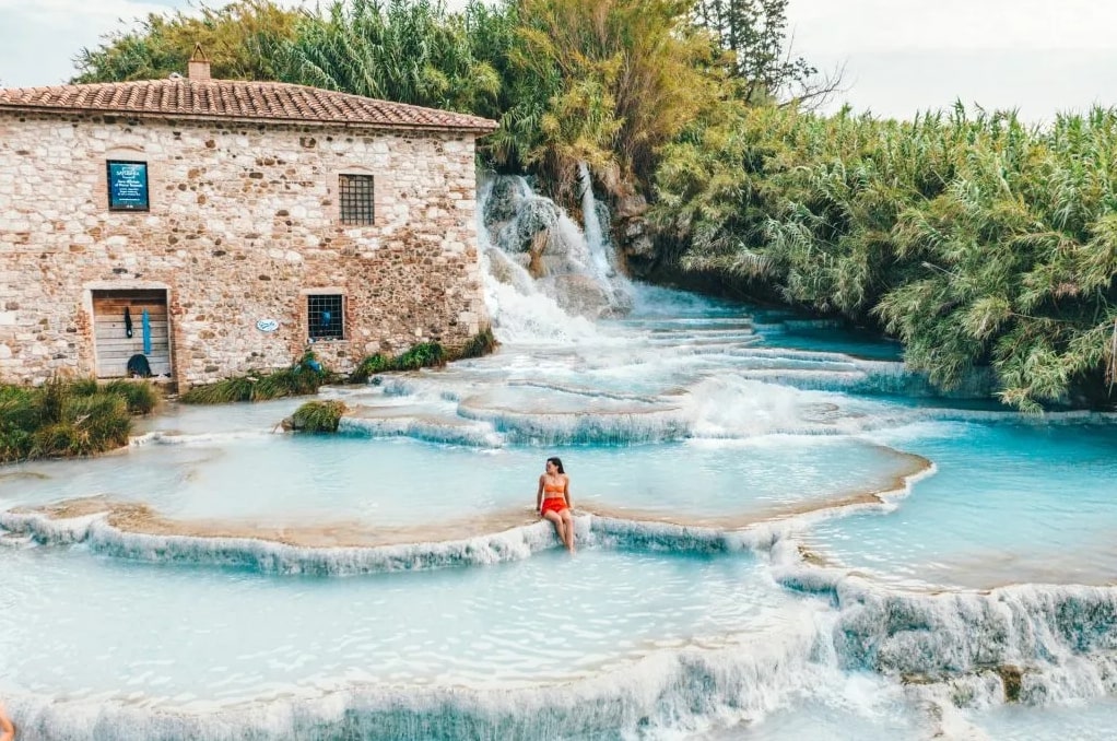 Geothermal waterfalls in the village of Di Saturnia Italy
