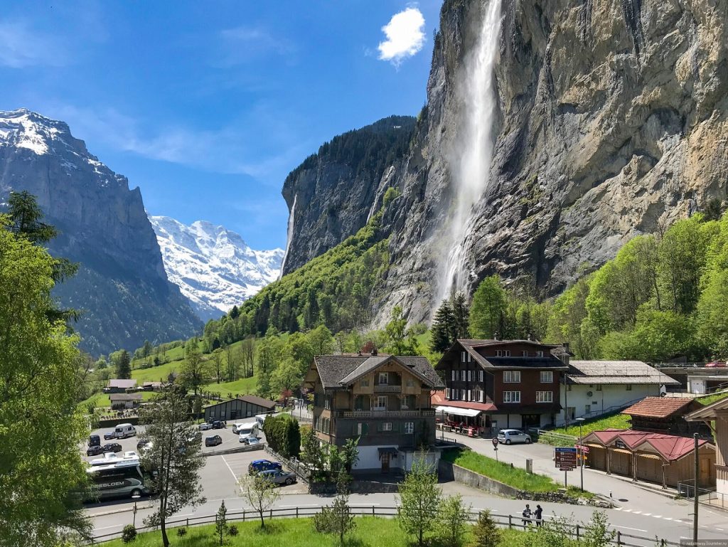 Staubbach Falls in the Lauterbrunnen Valley in Switzerland